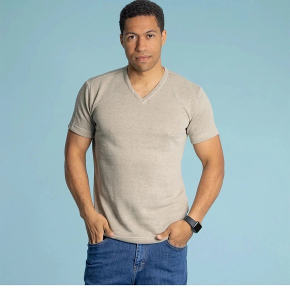 Structure Ribbed V Neck Tee Shirt - Picture 1 of 7